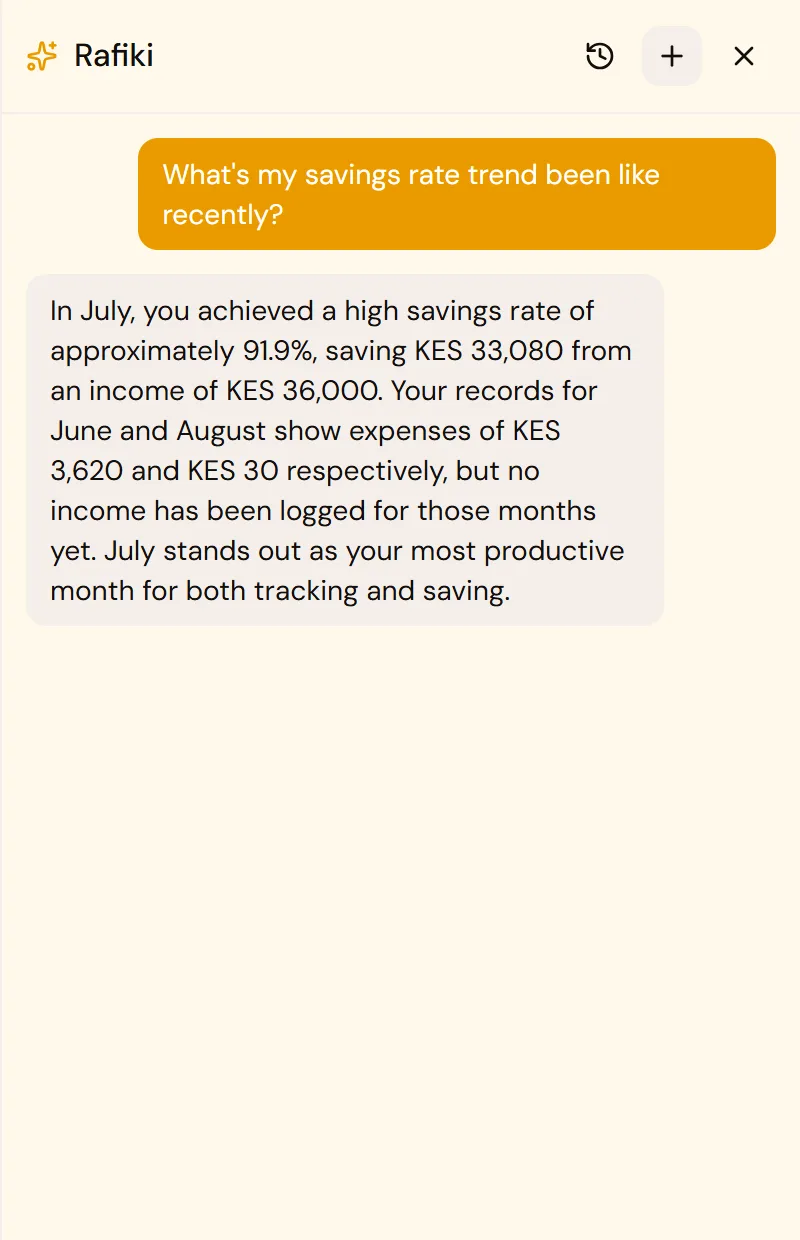 A real conversation with Rafiki about a monthly budget
